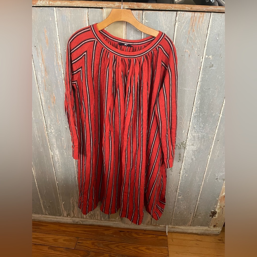 45R Red Striped Long Sleeve Tunic Dress